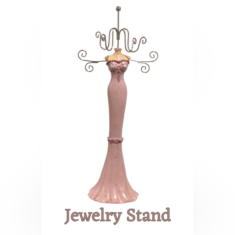 Stylish Model Pink Jewelry Organizer with Inset Rhinestones 15” High